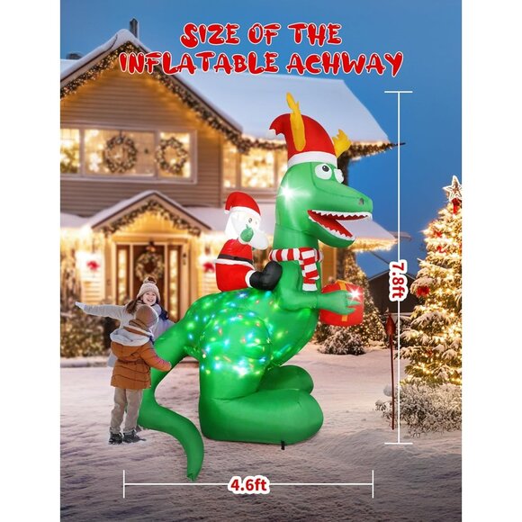 🆕8ft Christmas Inflatable Santa Riding Dinosaur Holding Gift Outdoor Decoration - Picture 4 of 9